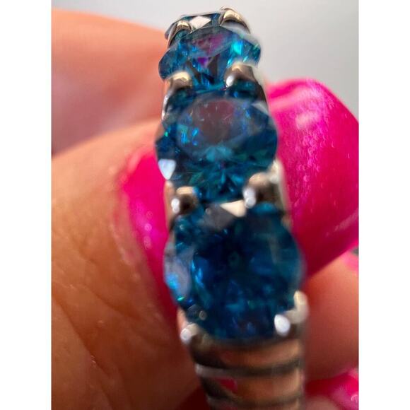 5 stone blue CZ rhodium over Sterling silver ring size 9 - Picture 8 of 11